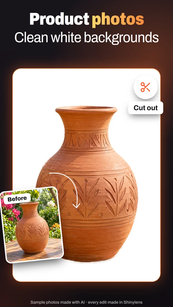 Product photos: A clay vase cut out onto a white background.